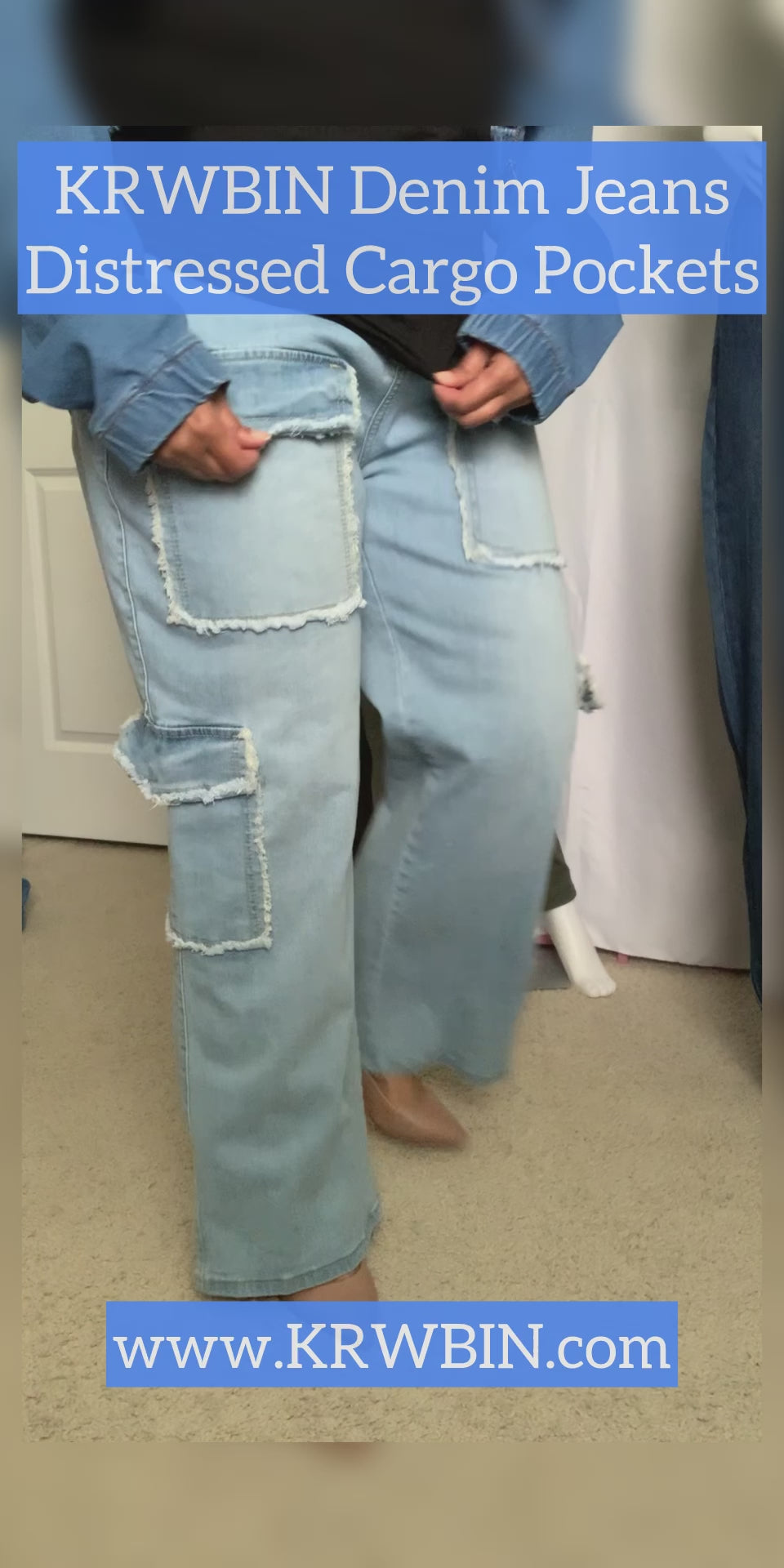 Cargo Denim JEANS Frayed Cargo Pockets