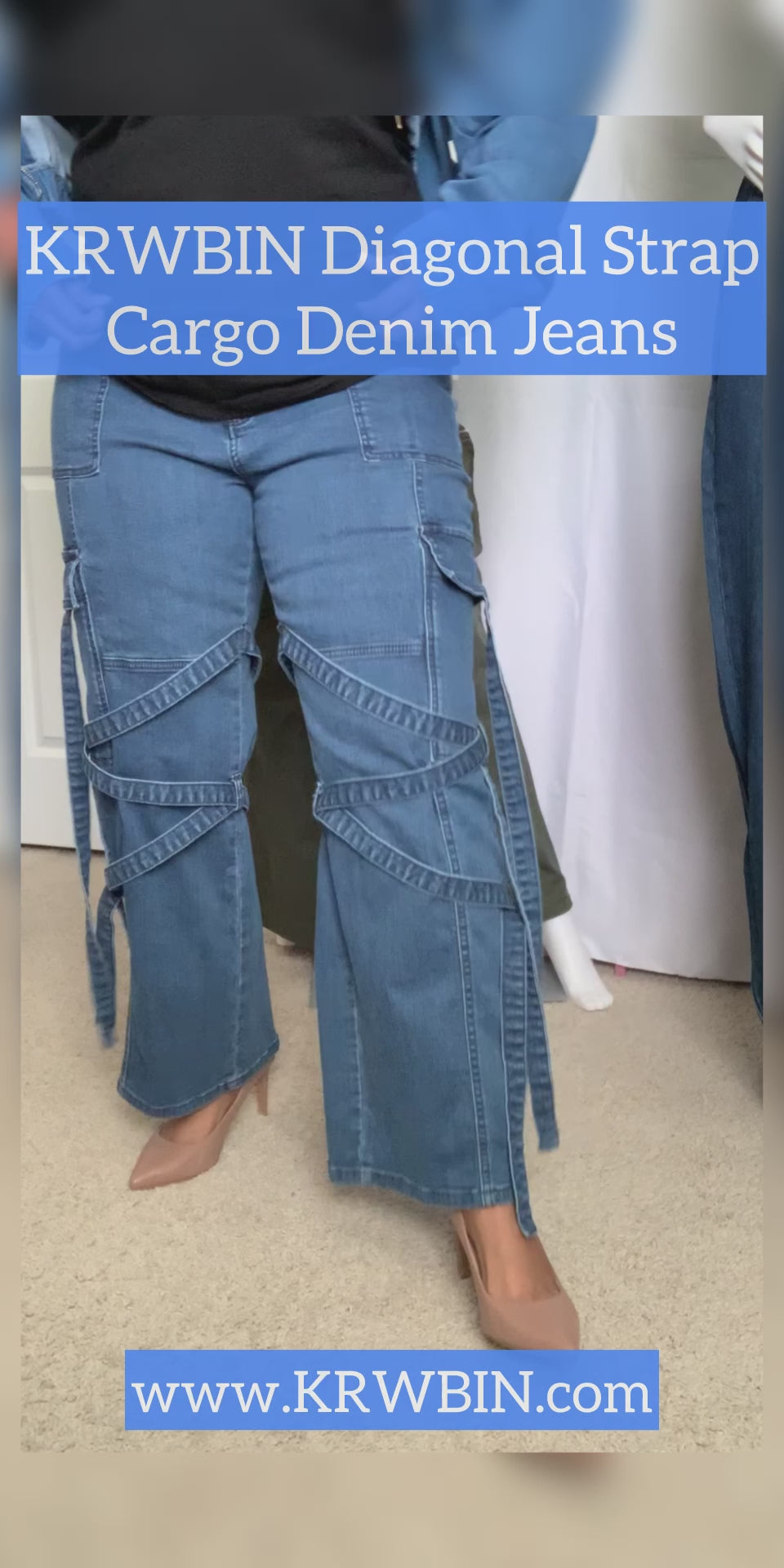 Diagonal Strap Cargo Denim JEANS