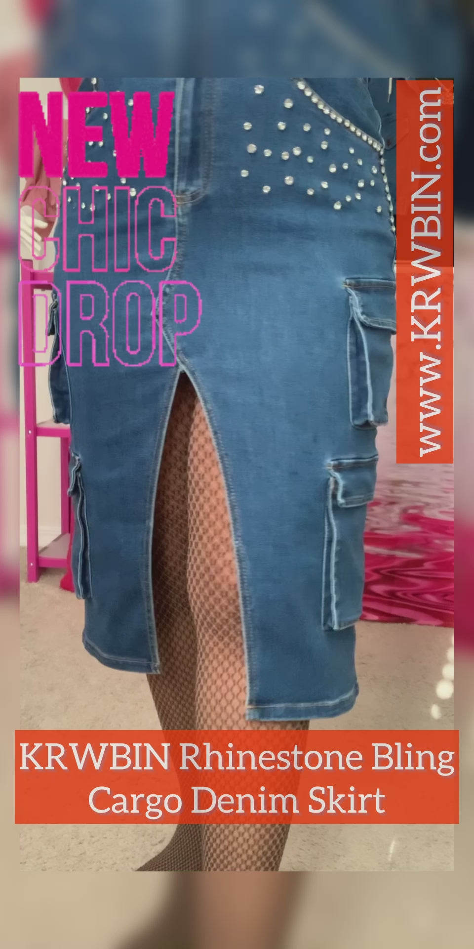 RHINESTONE Bling Cargo Denim SKIRT