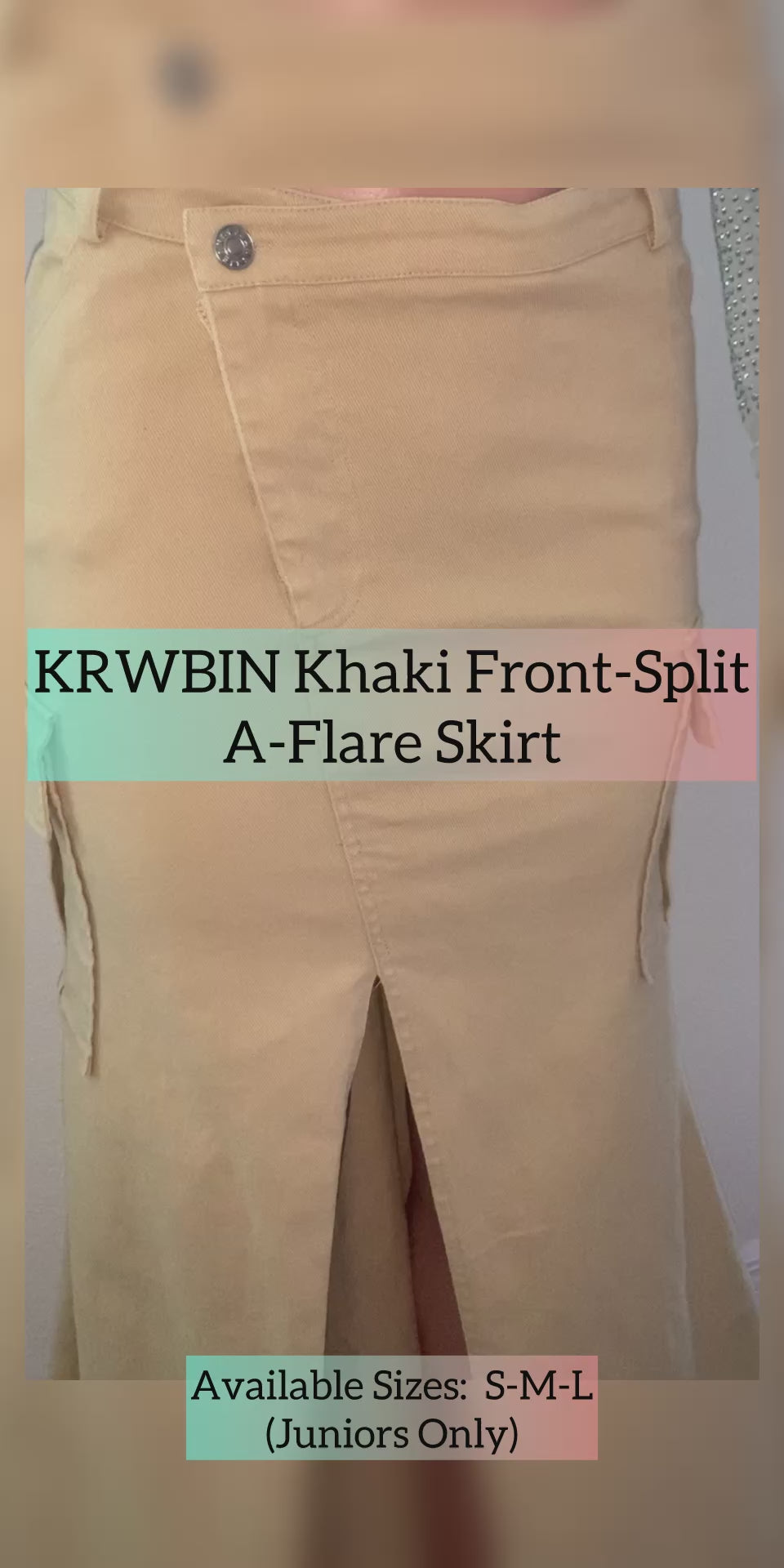 KRWBIN Khaki Front-Split A-Flare SKIRT