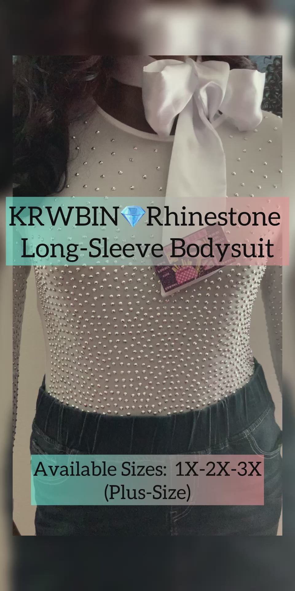 KRWBIN Rhinestone BODYSUIT MESH Long Sleeve